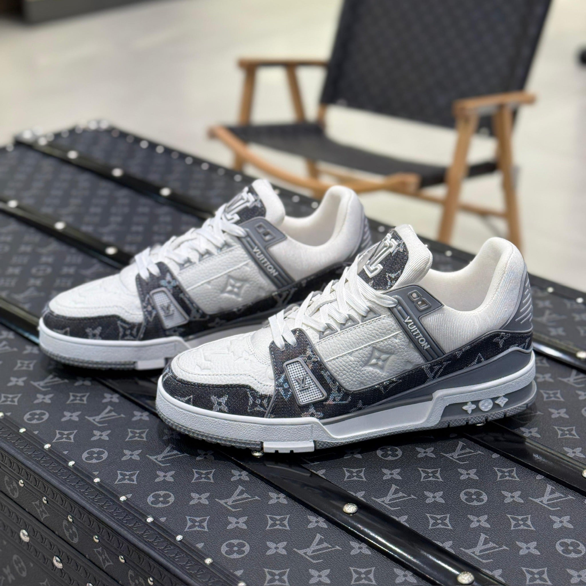 White & Grey Monogram Sneakers