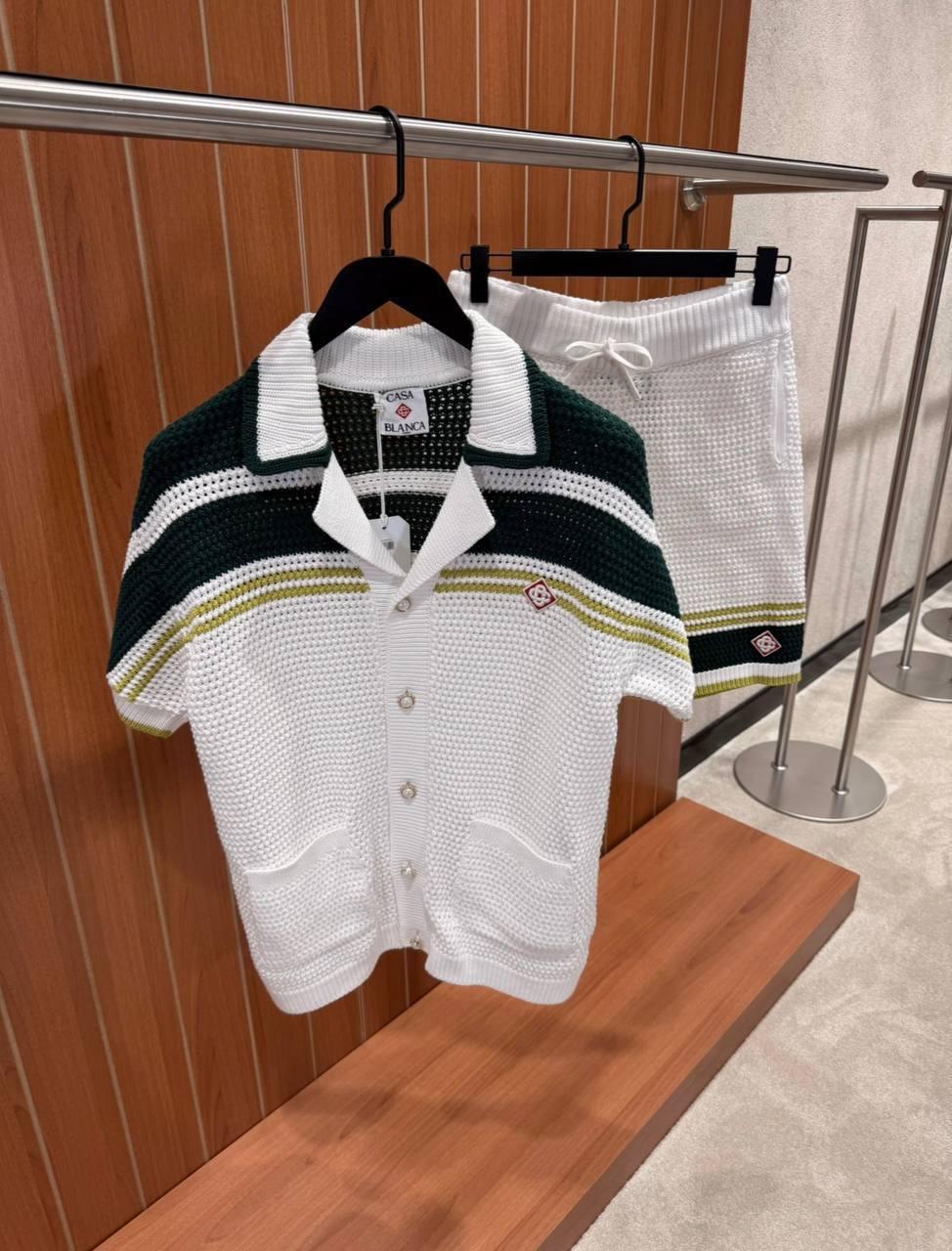Knitted Shirt & Shorts Set – White/Green