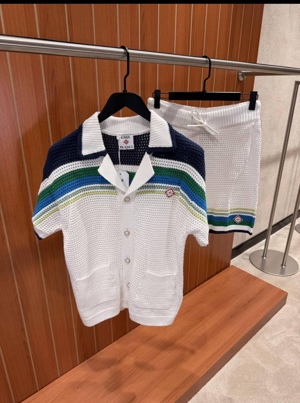 Knitted Shirt & Shorts Set – White/Green