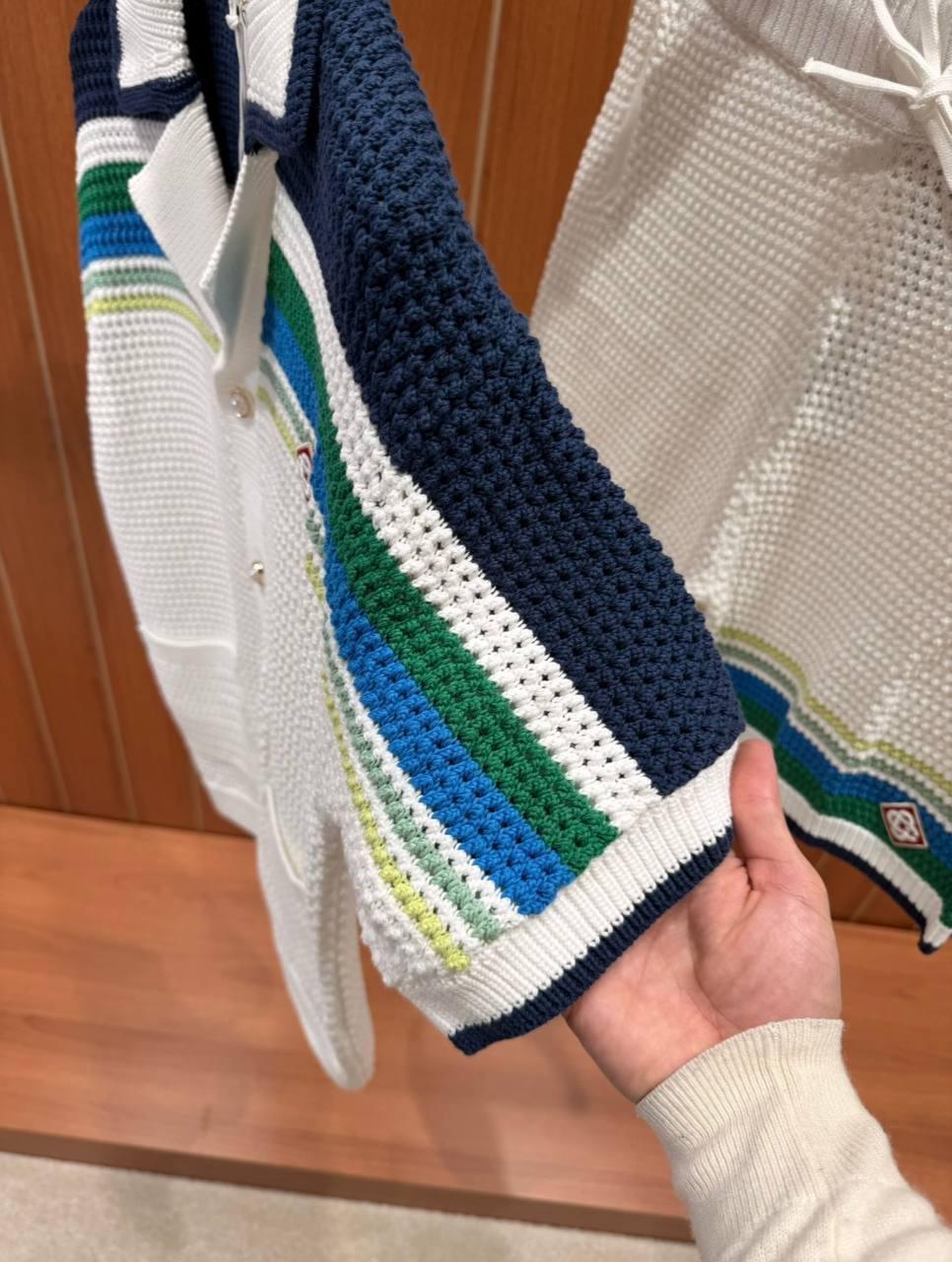 Knitted Shirt & Shorts Set – White/Blue