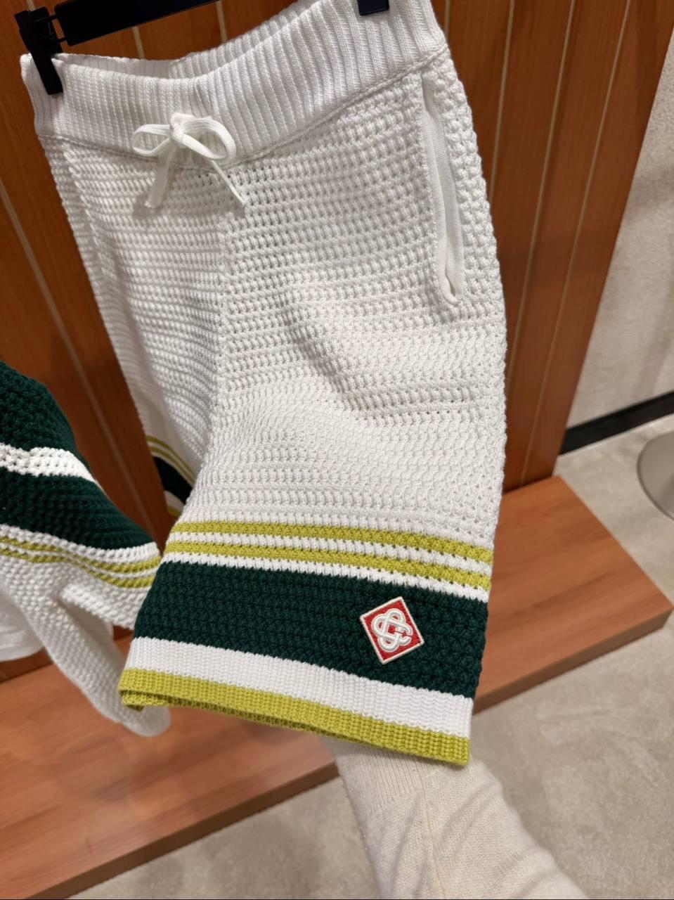 Knitted Shirt & Shorts Set – White/Green