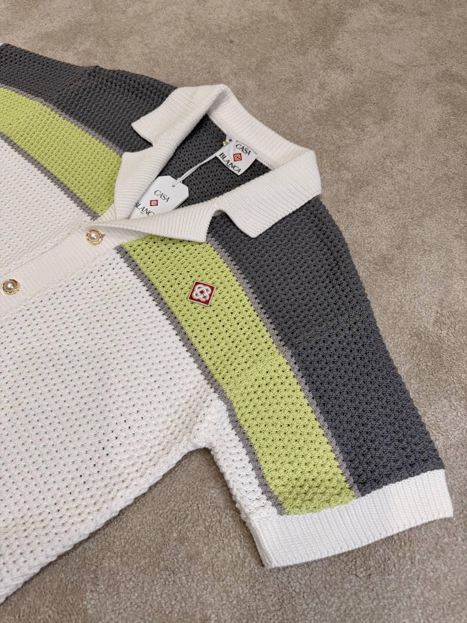 Knitted Shirt & Shorts Set – White/Grey