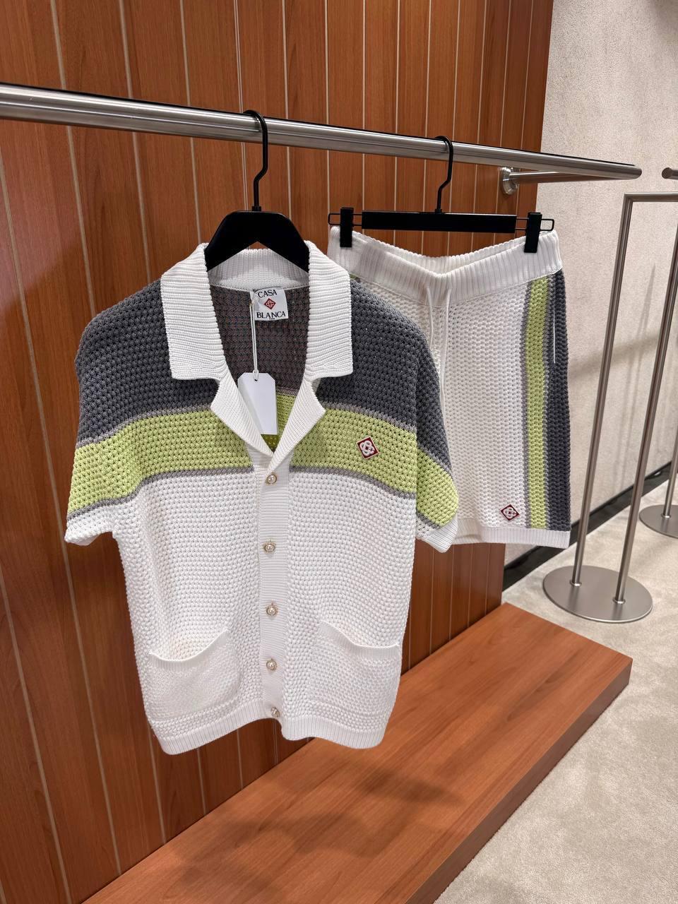 Knitted Shirt & Shorts Set – White/Blue