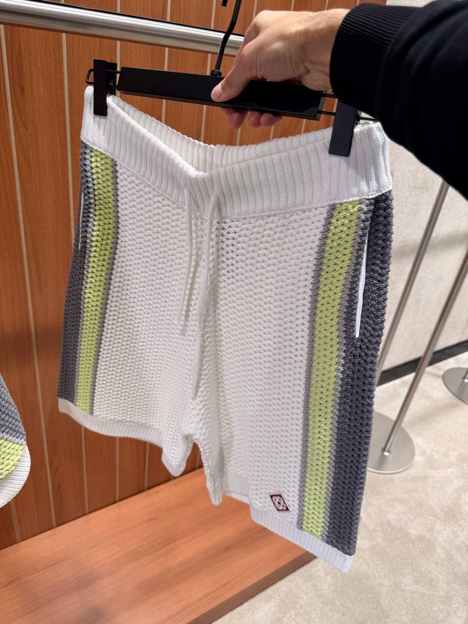 Knitted Shirt & Shorts Set – White/Grey