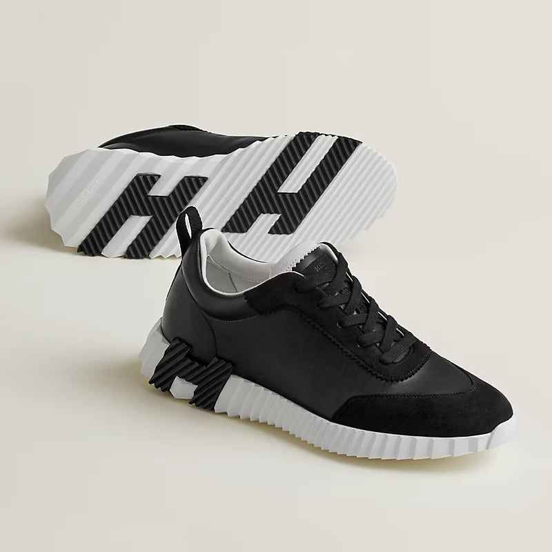 White & Black H Bouncing Leather Sneakers